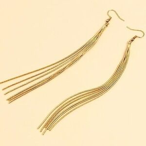 Gold Plated Tassel Drop Dangle Earrings
